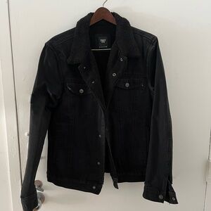 Ziggy Denim - black fatigue denim jacket with fleece lining